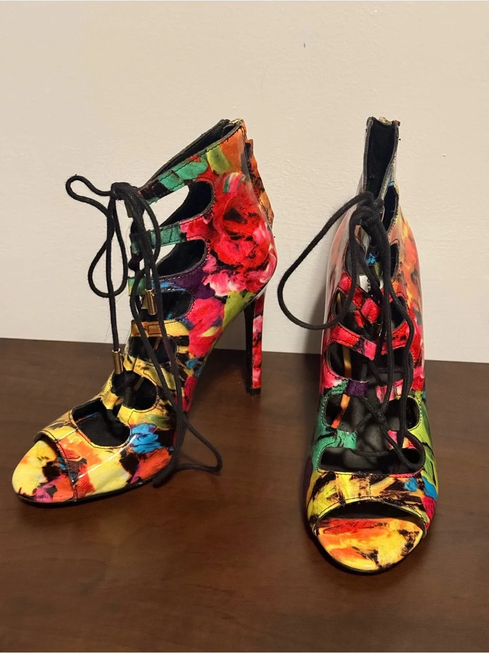 Steve Madden Multicolor Floral Lace-Up Stiletto Sandals